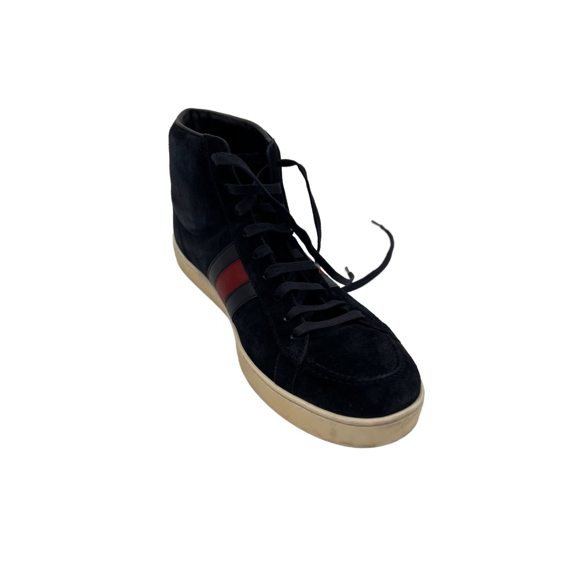 Gucci Men's Navy Blue Suede Web Detail High Top Sneakers (Pre-Owned)