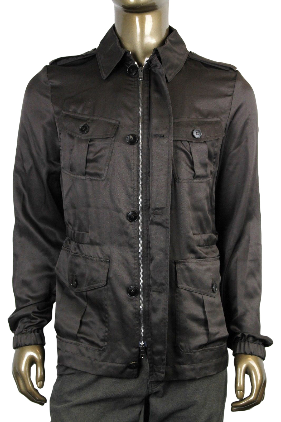 Gucci Men's Windbreak Blouse Brown Silk Jacket