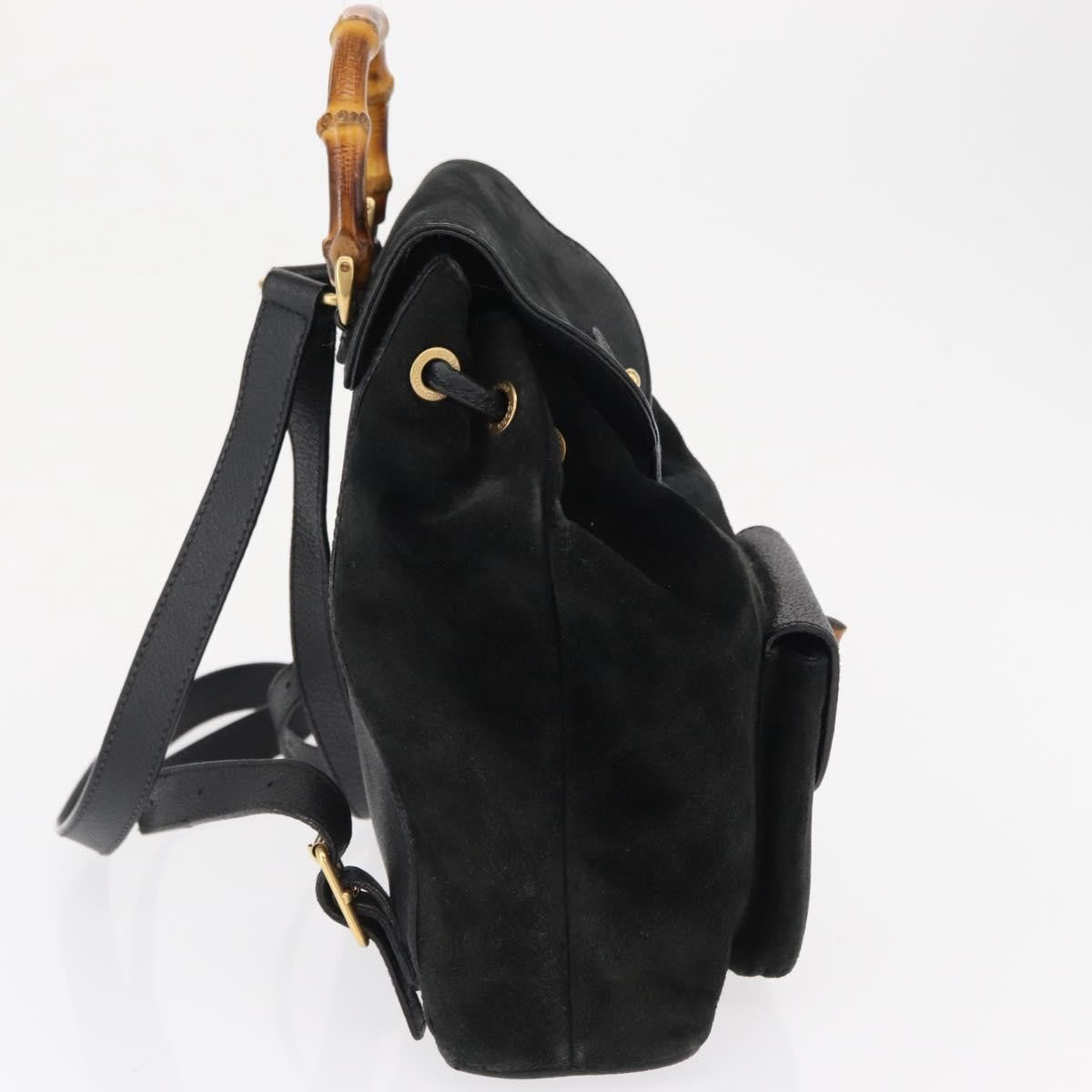 Gucci Vintage Bamboo Suede Black Suede Backpack Bag (Pre-Owned)