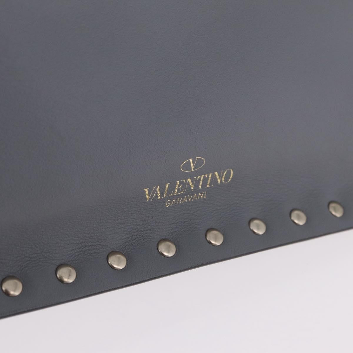 Valentino Garavani Rockstud Pouch Leather Gray Leather Clutche & Pouche Bag (Pre-Owned)