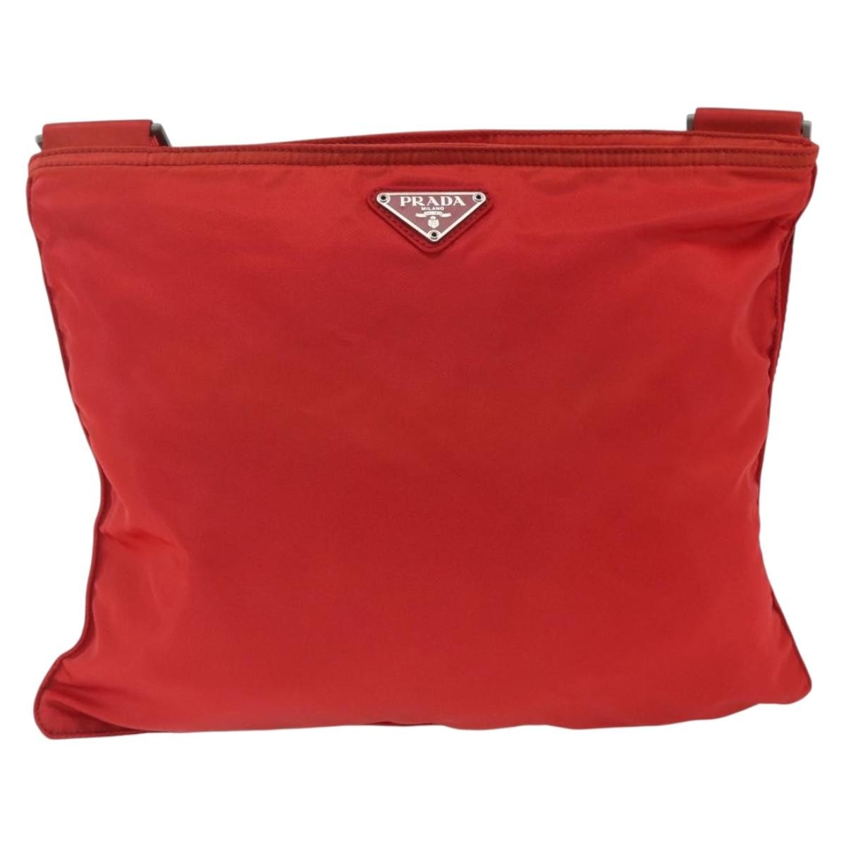 Prada Zip Top Messenger Tessuto Red Nylon Shoulder Bag Bag (Pre-Owned)