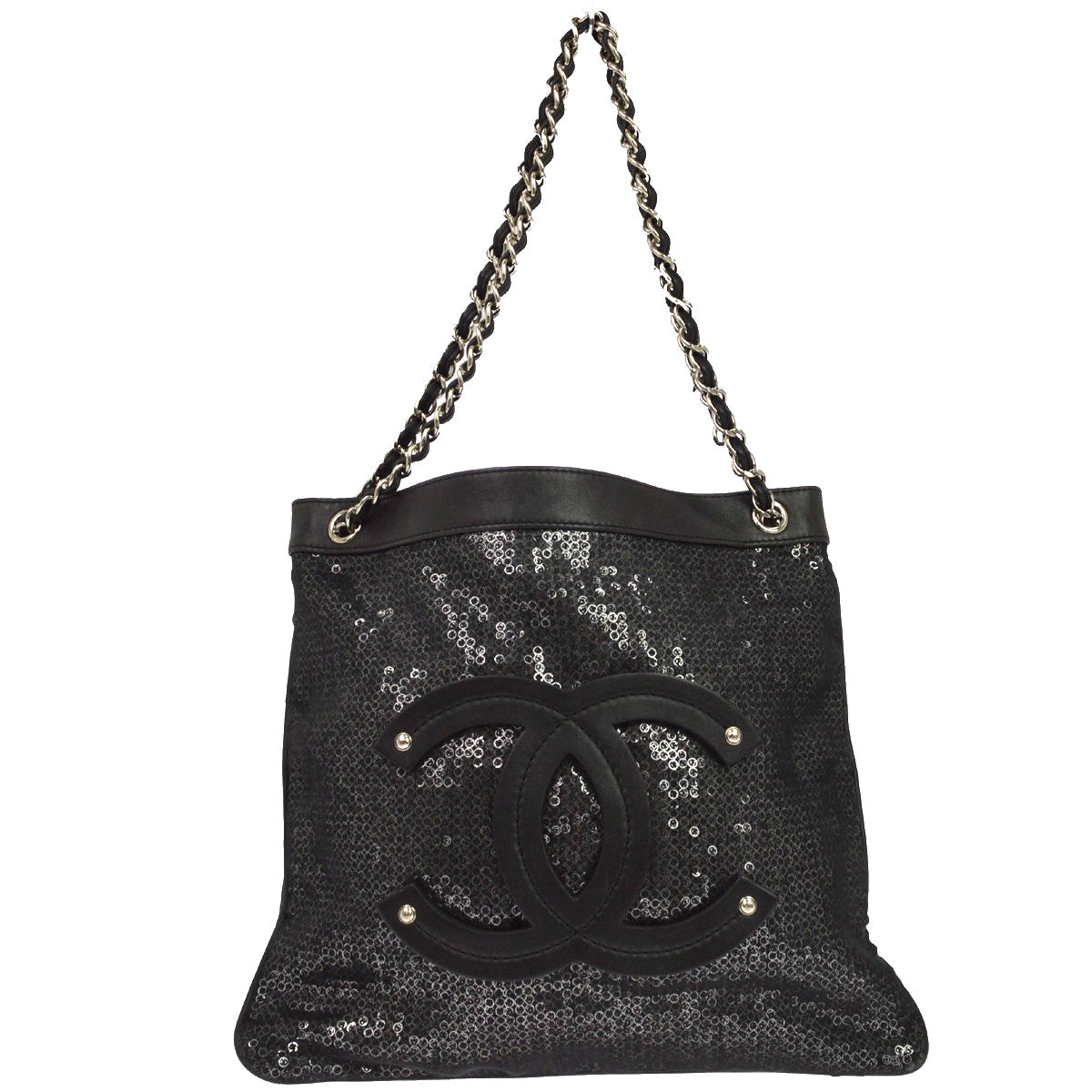 Chanel Hidden Sequins Sequins Black Mesh Shoulder Bag Bag (Pre-Owned)