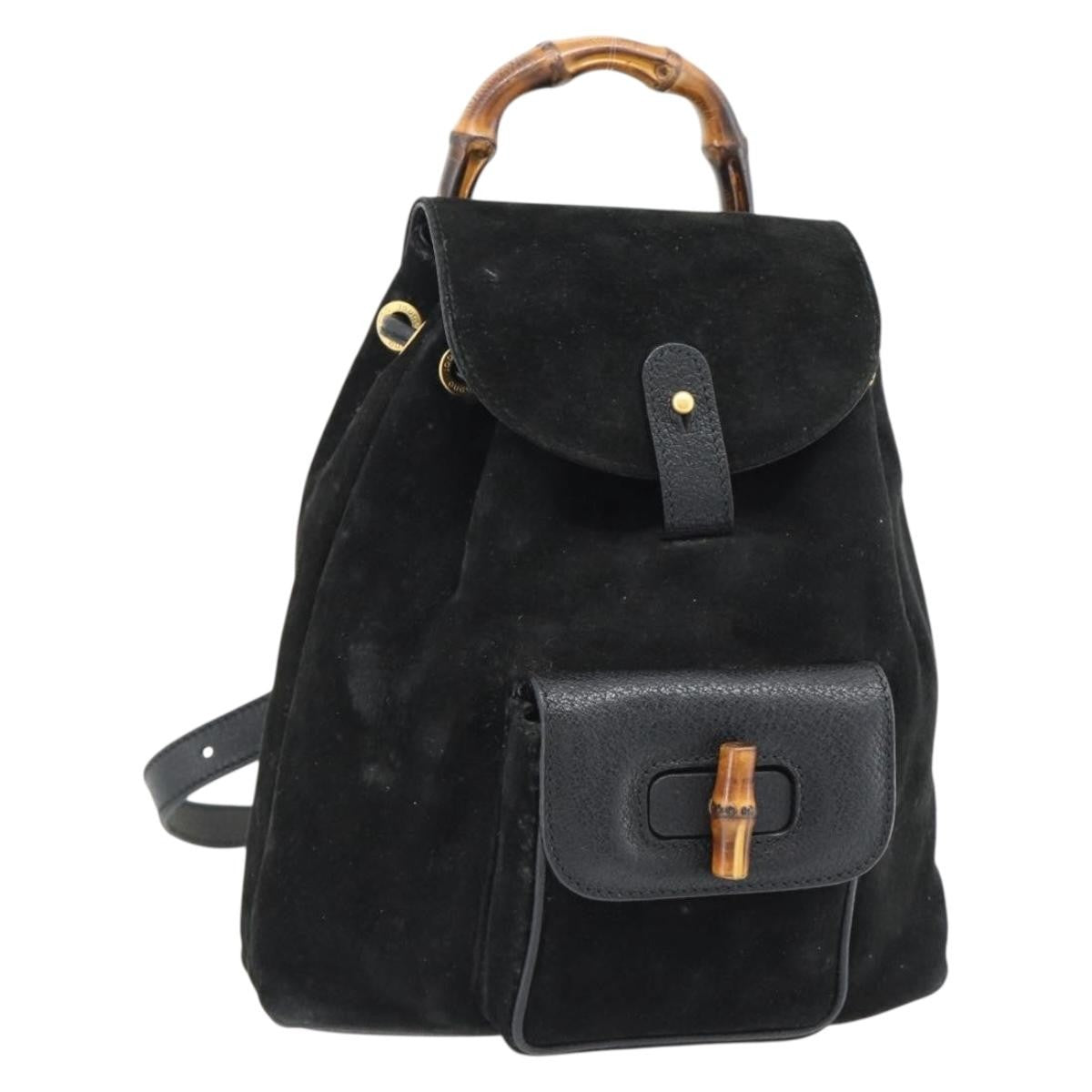 Gucci Vintage Bamboo Suede Black Suede Backpack Bag (Pre-Owned)