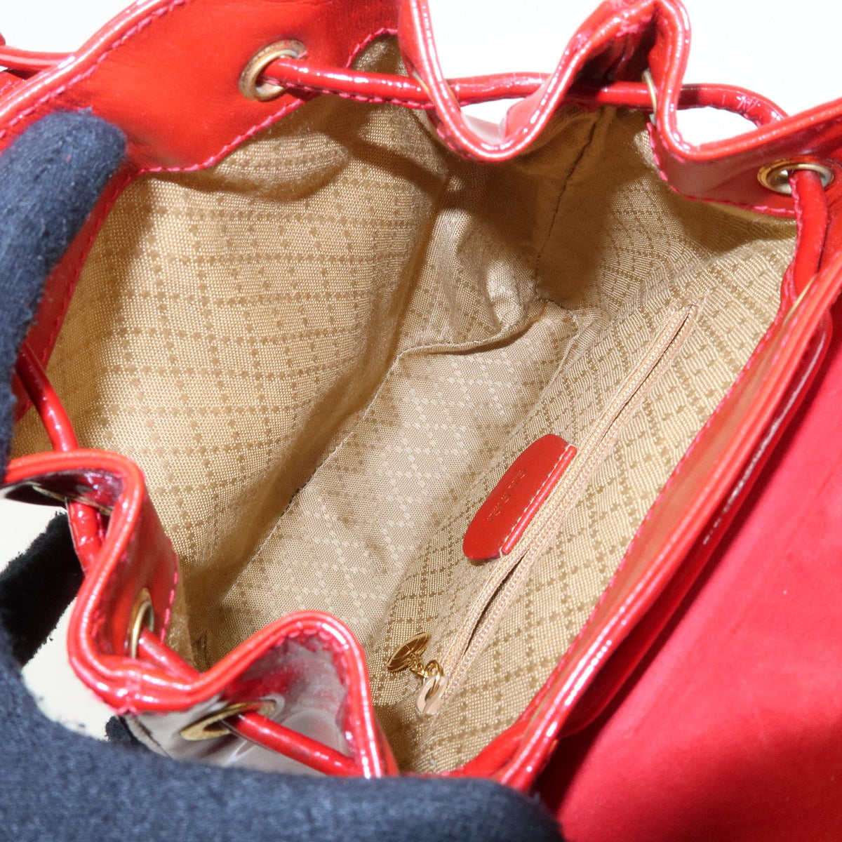 Gucci Vintage Bamboo Patent Red Patent_Leather Backpack Bag (Pre-Owned)