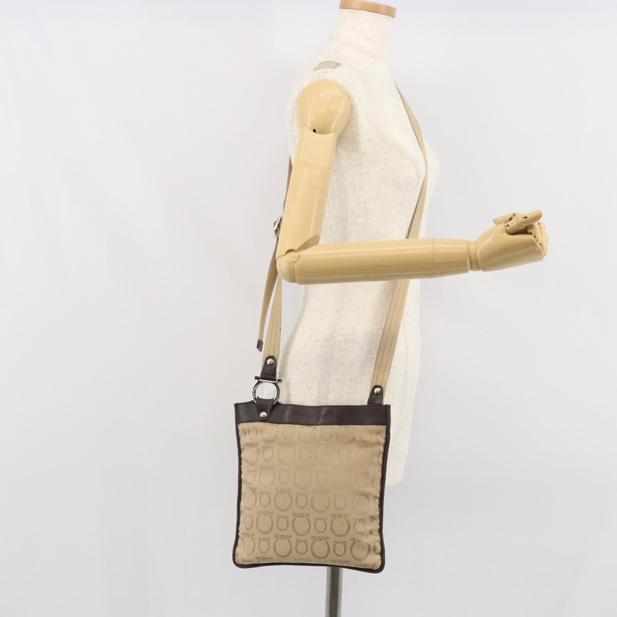 Salvatore Ferragamo Gancini Canvas Beige Canvas Shoulder Bag Bag (Pre-Owned)