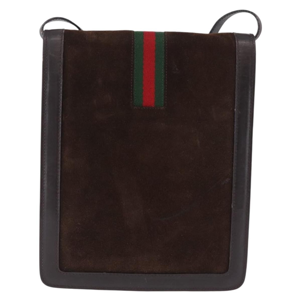 Gucci Vintage Web Sherry Line Suede Brown Suede Handbag (Pre-Owned)