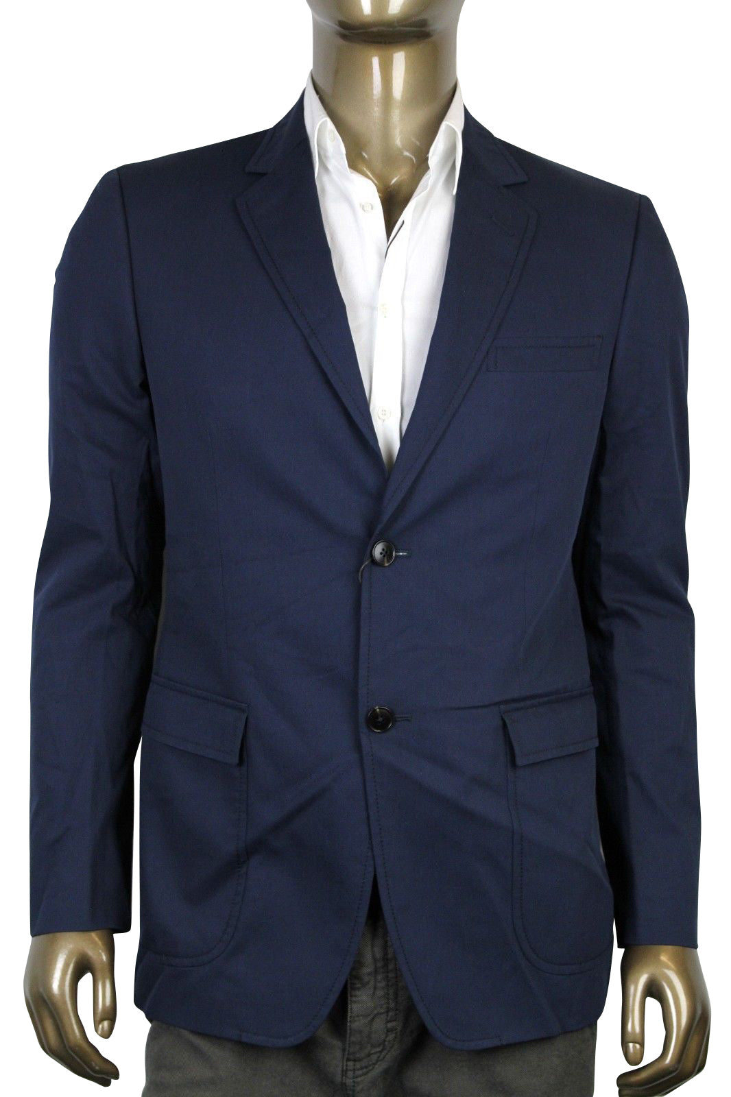 Gucci Men's Horsebit Lining Blue Cotton Two Button Blazer Jacket Gucci Men's Horsebit Lining Blue Cotton Two Button Blazer Jacket