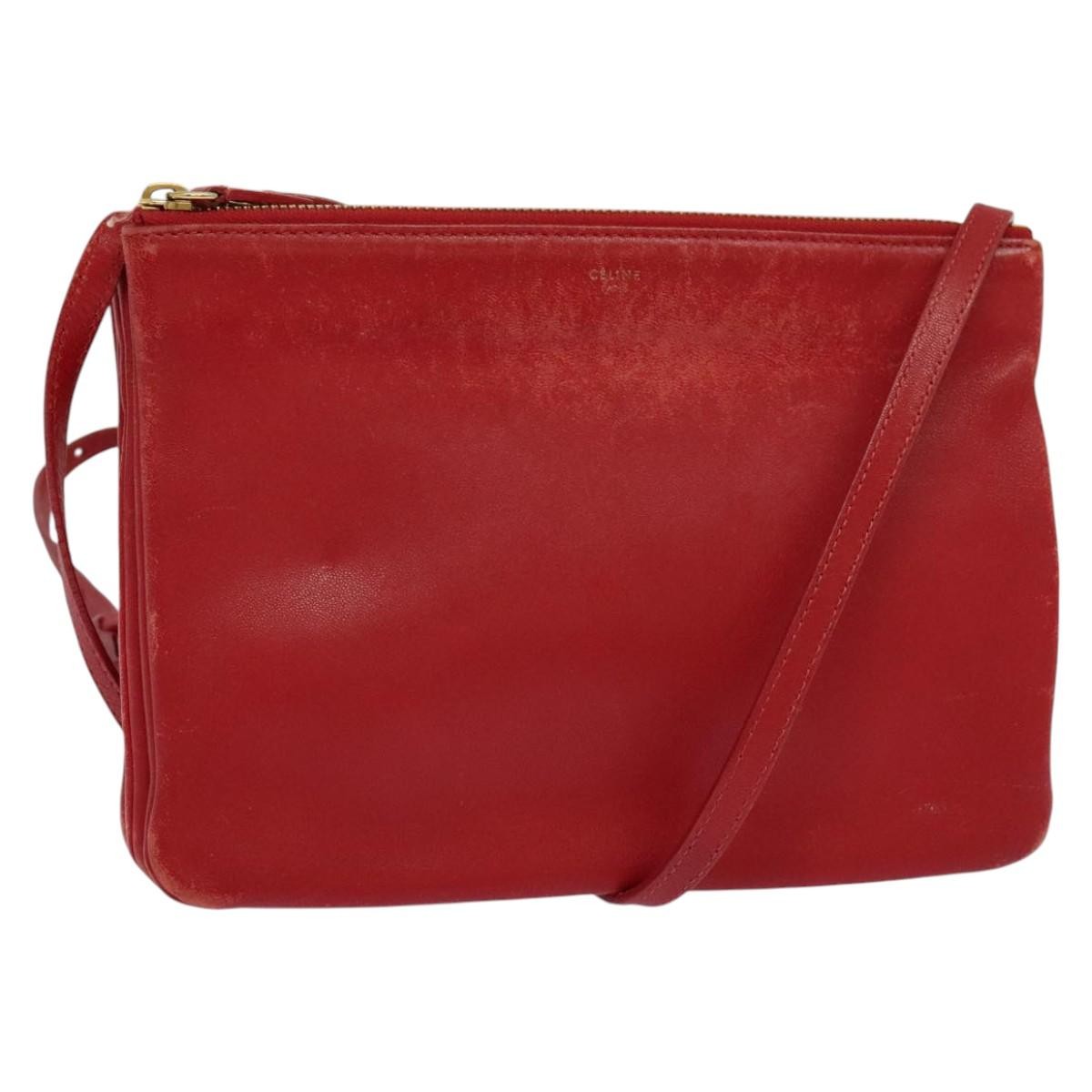 Celine Trio Zip Clutch Leather Red Leather Clutche & Pouche Bag (Pre-Owned)