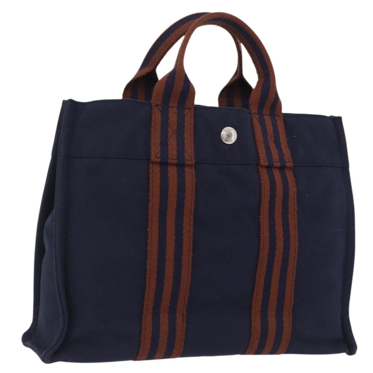 Hermes Fourre Tout Toile Navy Canvas Tote Bag Bag (Pre-Owned)