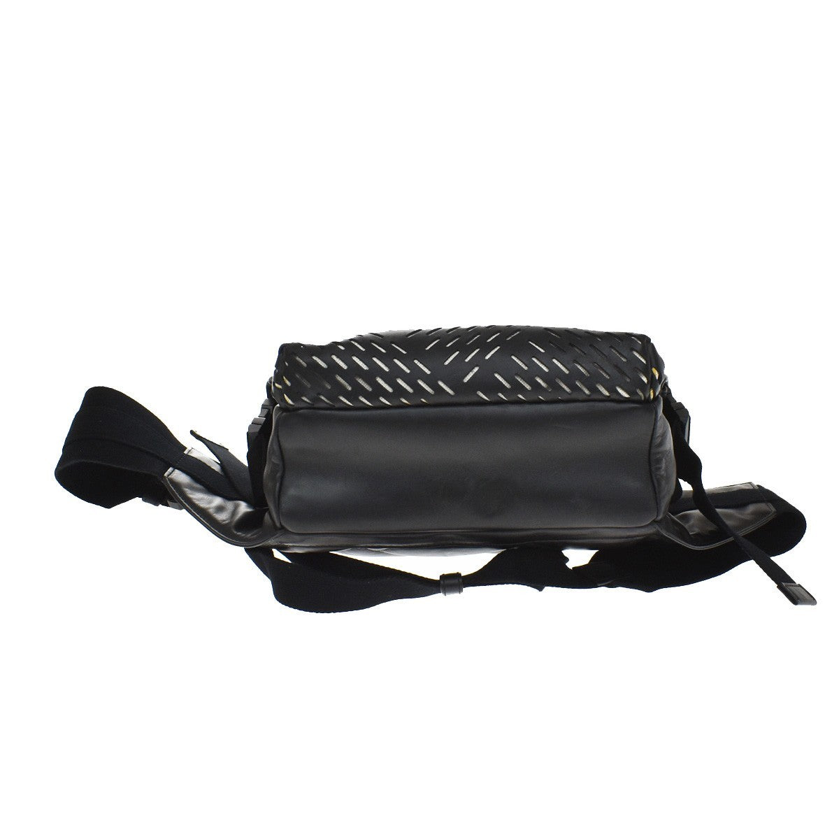 Bottega Veneta Folding Top Belt Perforated Leather Black Leather Handbag (Pre-Owned)