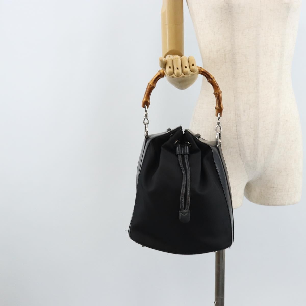 Gucci Vintage Bamboo Bucket Nylon And Leather Black Nylon Handbag (Pre-Owned)