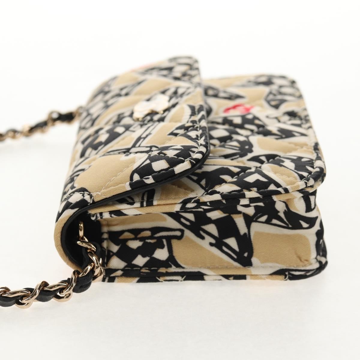 Chanel Flap Card Holder On Chain Quilted Printed Canvas Beige Satin Shoulder Bag Bag (Pre-Owned)