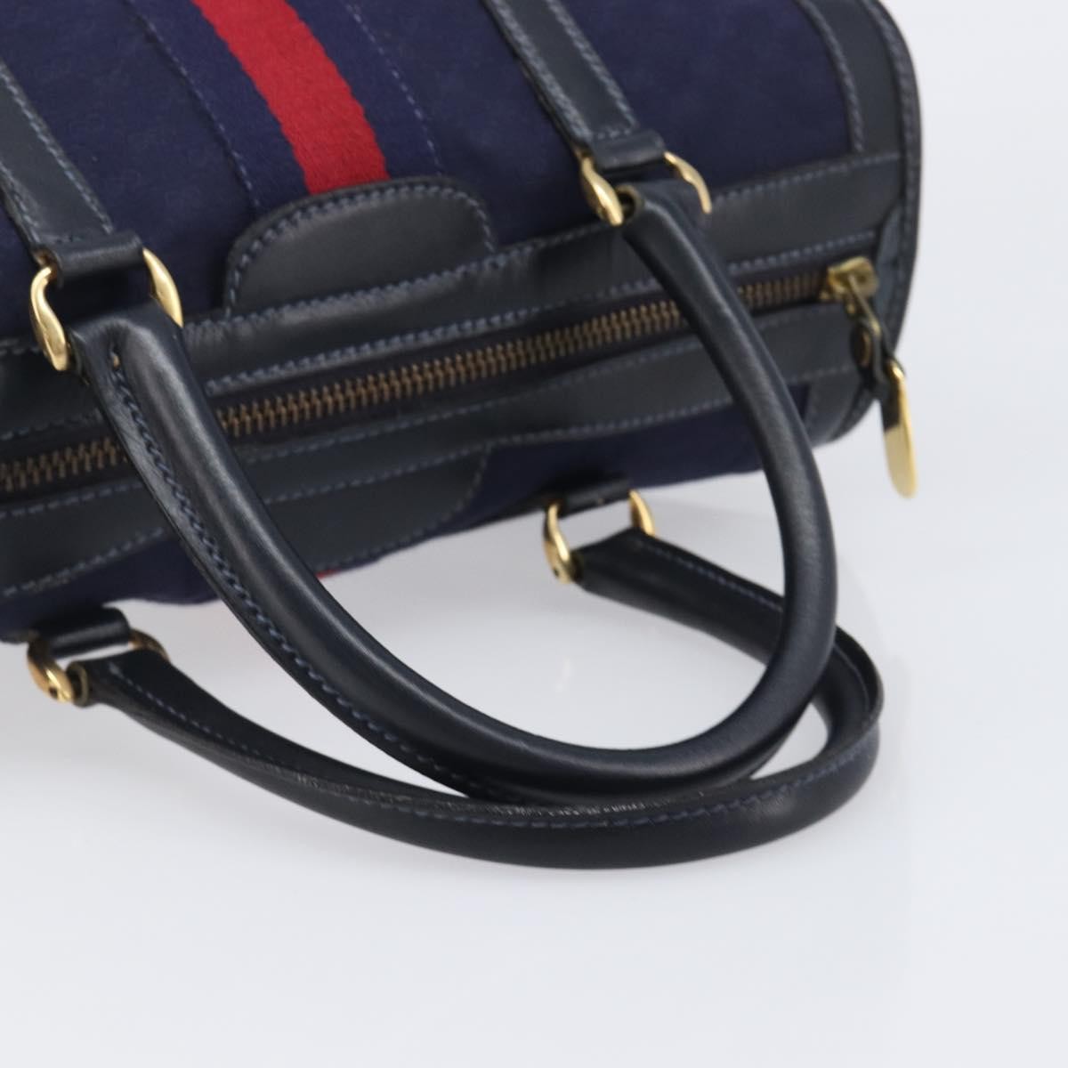 Gucci Vintage Web Boston Gg Canvas Navy Canvas Handbag (Pre-Owned)