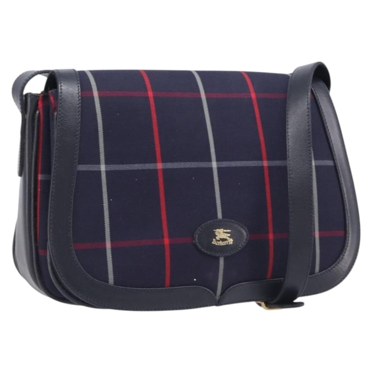 Burberry Nova Check Shoulder Bag Canvas Navy Canvas Shoulder Bag Bag (Pre-Owned)