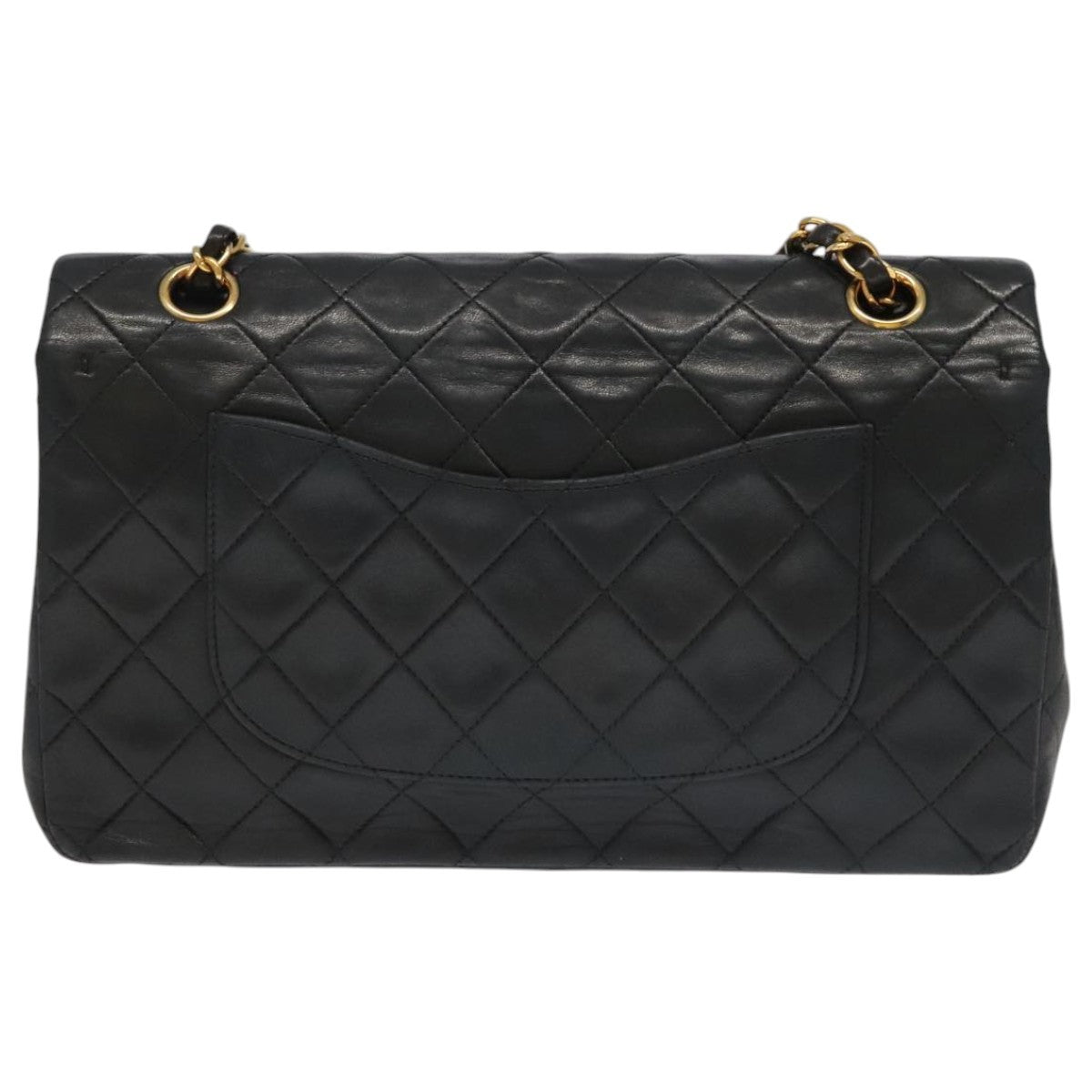 Chanel Vintage Classic Double Flap Quilted Lambskin Black Leather Shoulder Bag Bag (Pre-Owned)