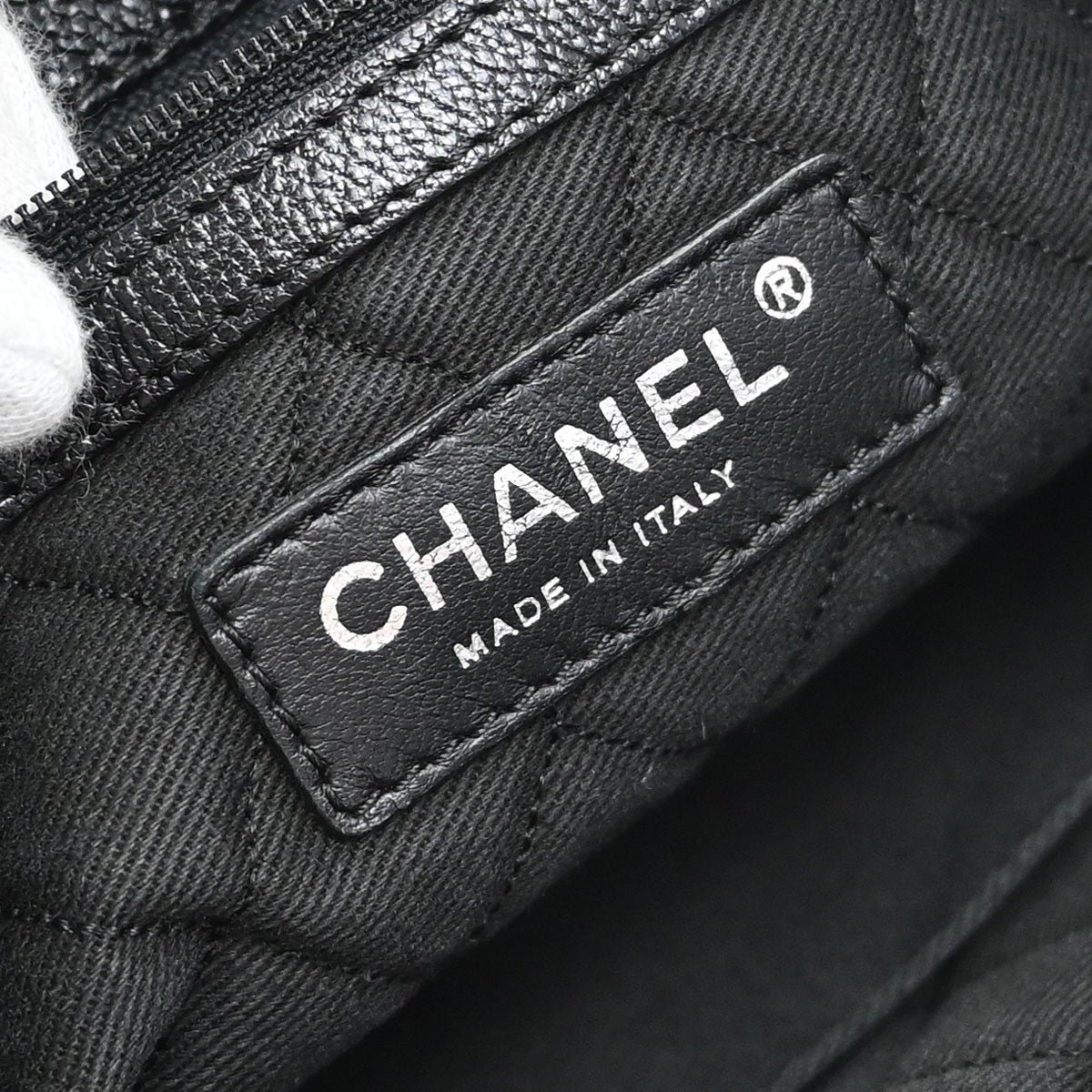 Chanel Cc Tote Perforated Leather Black Leather Tote Bag Bag (Pre-Owned)