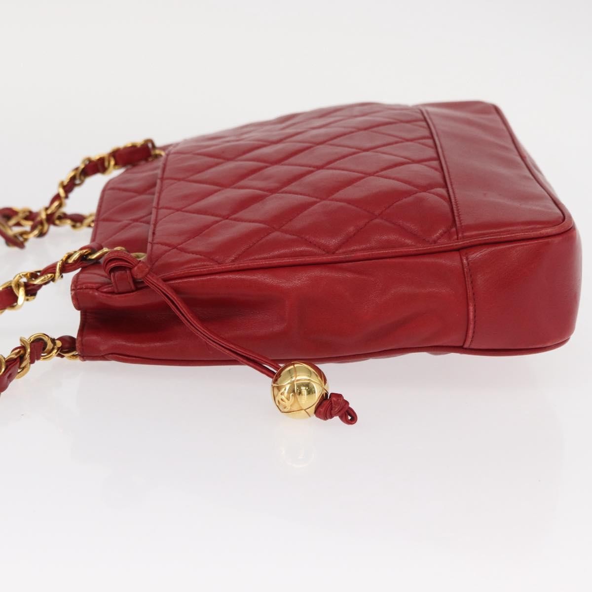 Chanel Vintage Slit Pocket Quilted Lambskin Red Leather Shoulder Bag Bag (Pre-Owned)