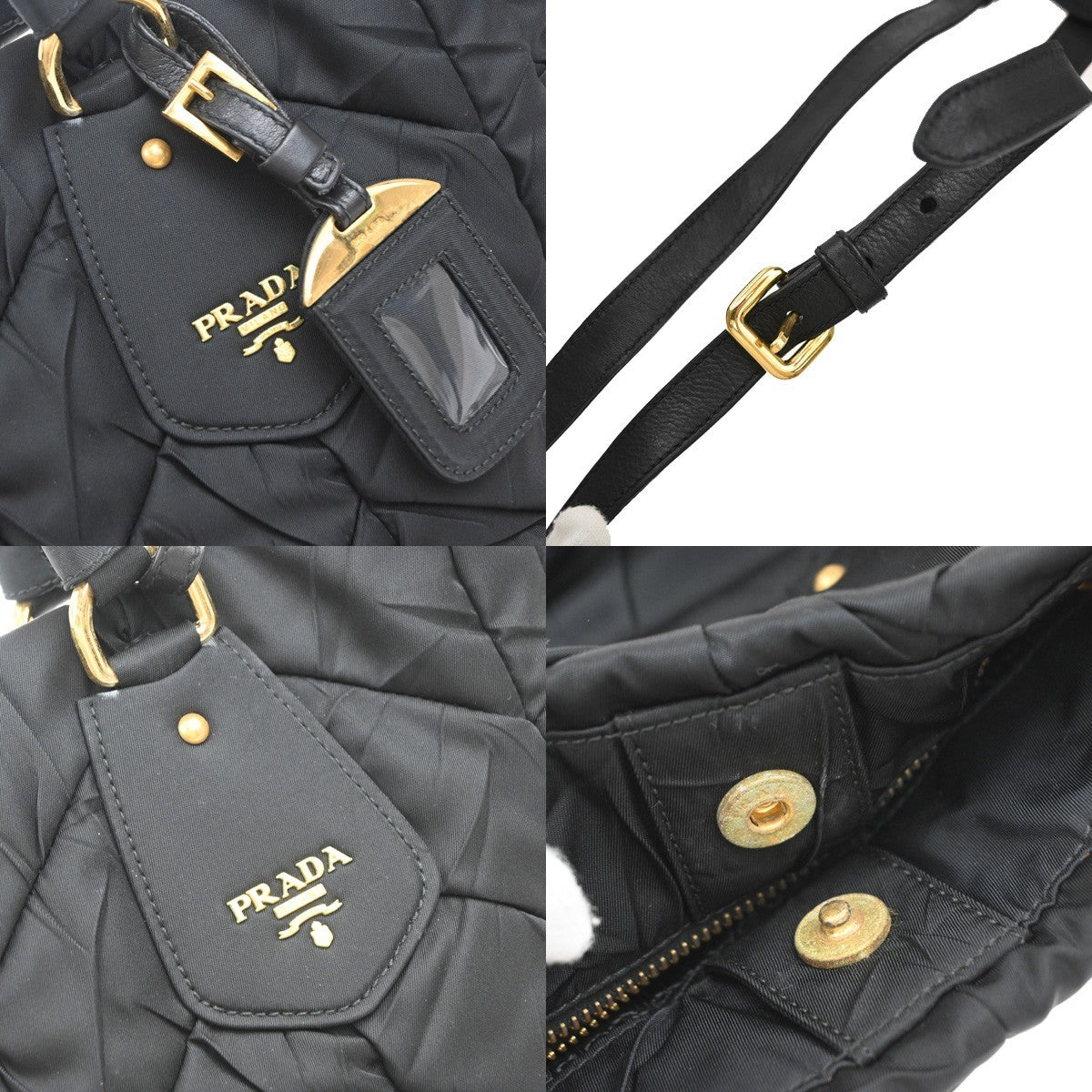 Prada Convertible Side Pocket Tote Chevron Tessuto Black Nylon Tote Bag Bag (Pre-Owned)
