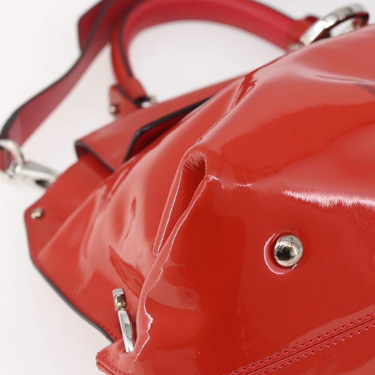 Salvatore Ferragamo Gancini Patent Leather Red Patent_Leather Handbag (Pre-Owned)