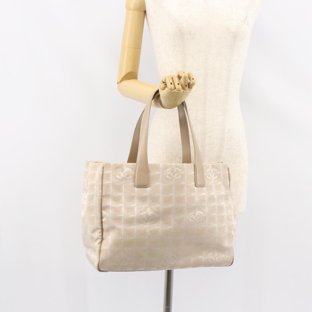 Chanel Travel Line Nylon Beige Nylon Tote Bag Bag (Pre-Owned)