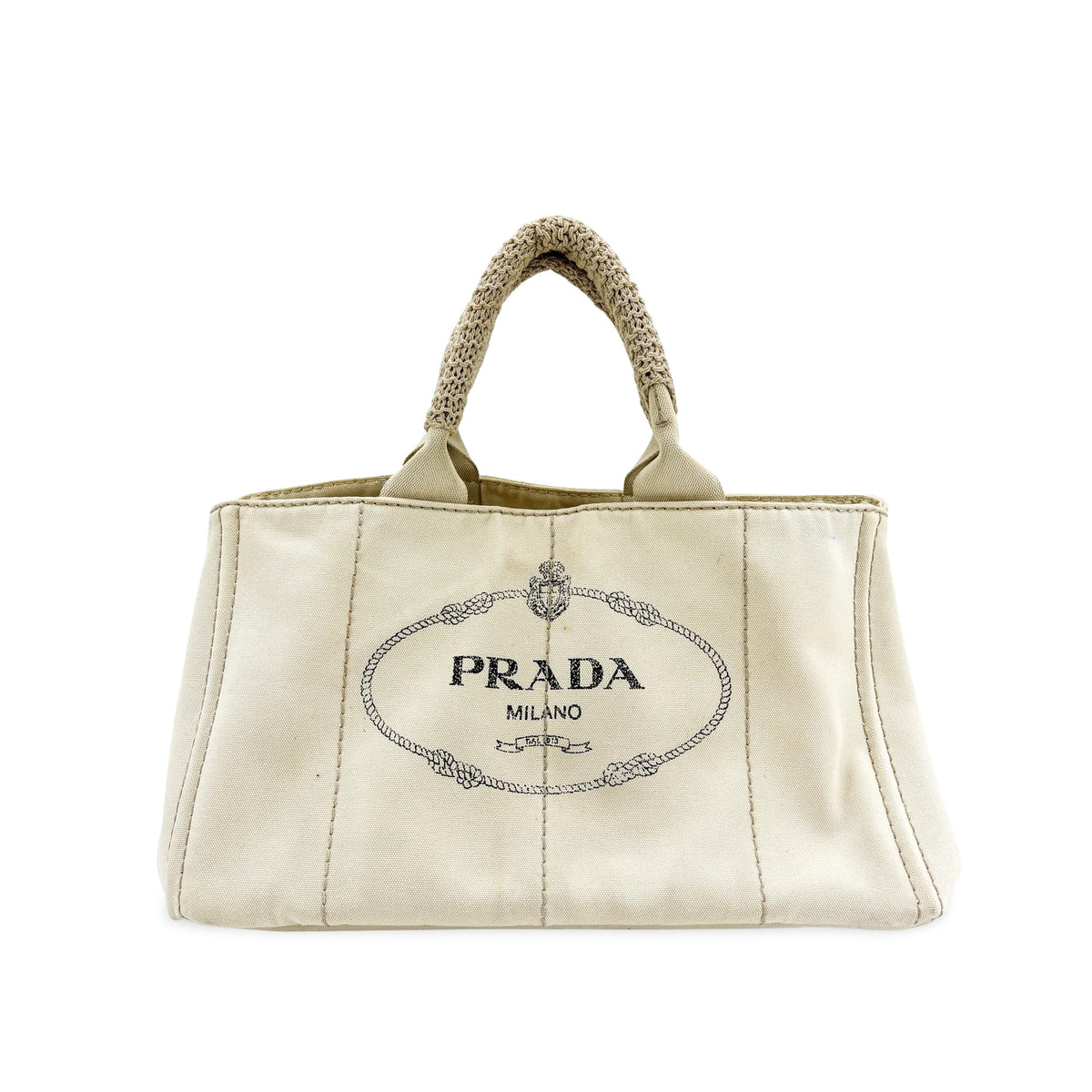 Prada Canapa Canvas Beige Canvas Tote Bag Bag (Pre-Owned)
