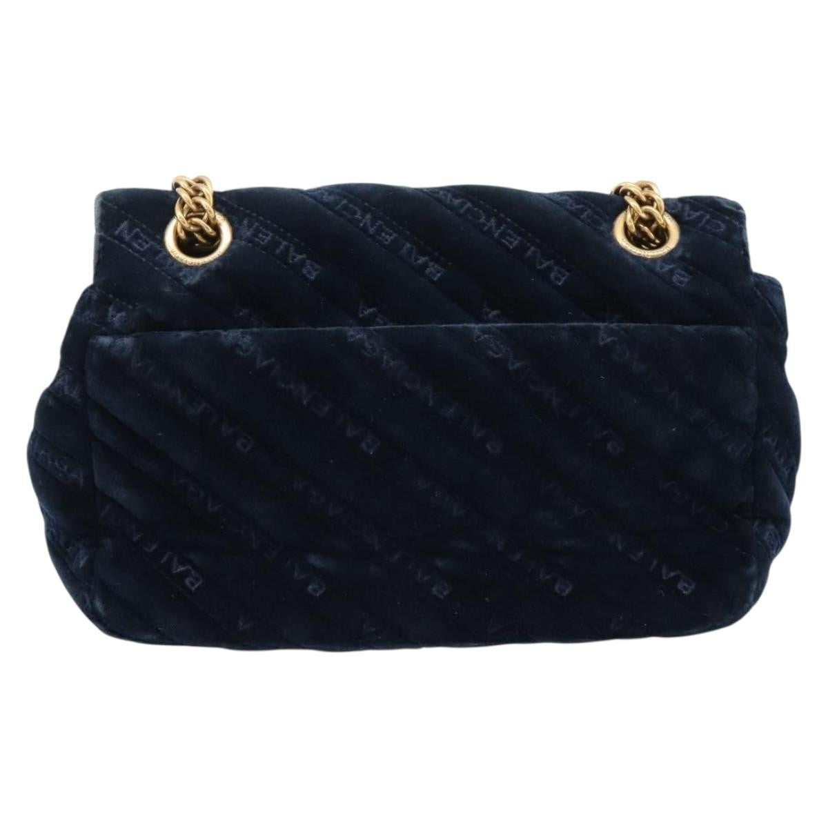 Balenciaga Bb Chain Round Quilted Velvet Navy Velvet Shoulder Bag Bag (Pre-Owned)