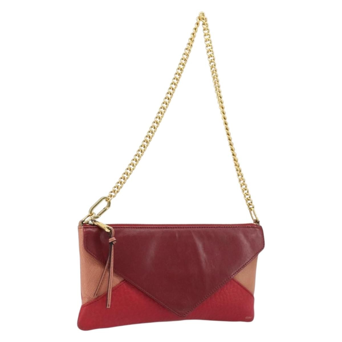 Chloe Envelope Wallet On Chain Leather Red Leather Shoulder Bag Bag (Pre-Owned)