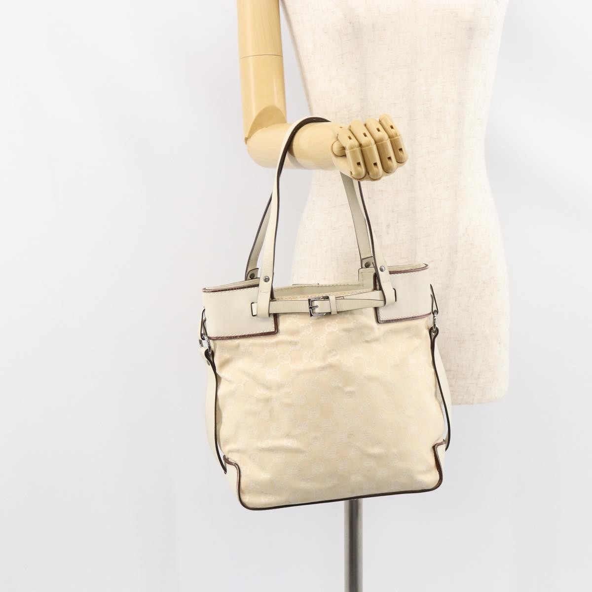Gucci Belted Bucket Gg Canvas With Leather Beige Canvas Tote Bag Bag (Pre-Owned)