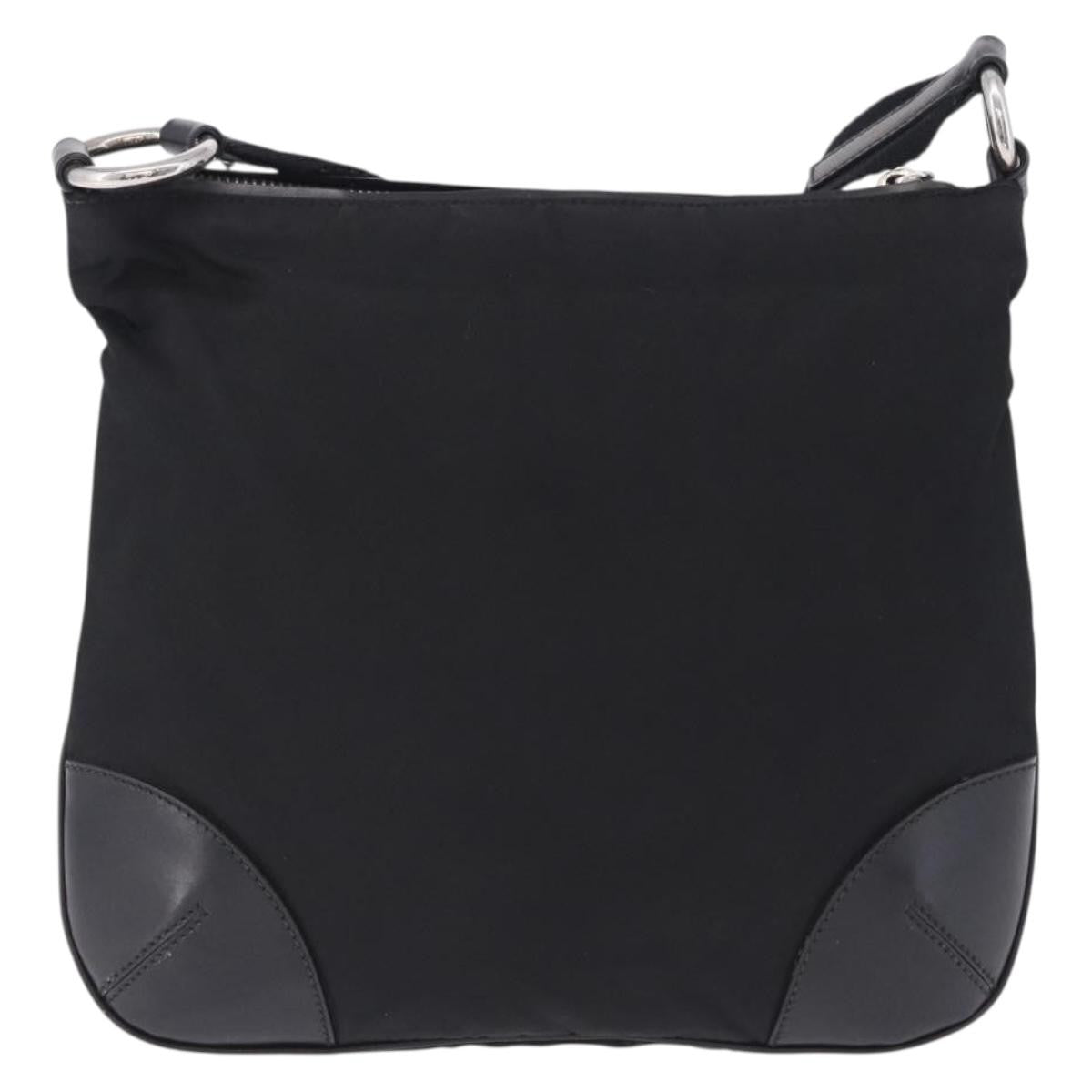 Prada Zip Messenger Tessuto With Leather Black Nylon Handbag (Pre-Owned)