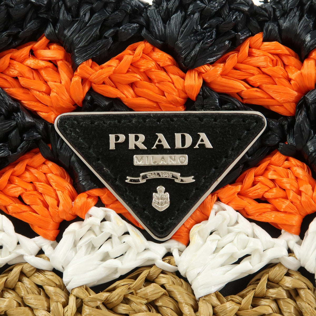 Prada Triangle Logo Raffia Crochet Beige Wicker Tote Bag Bag (Pre-Owned)