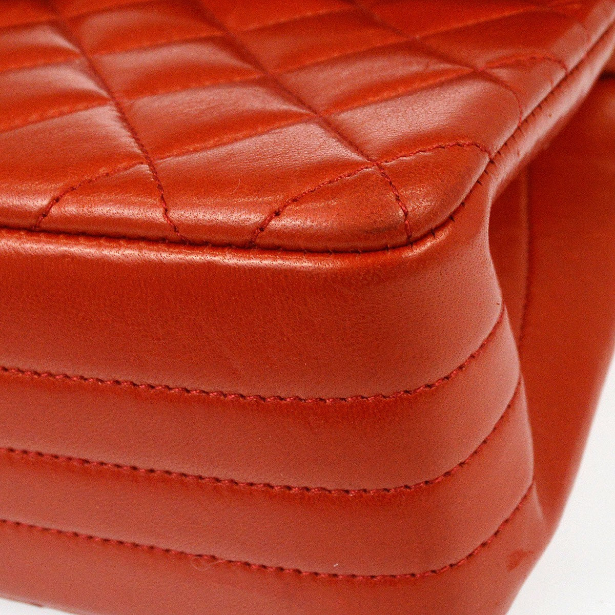 Chanel Vintage Cc Chain Flap Quilted Lambskin Red Leather Handbag (Pre-Owned)