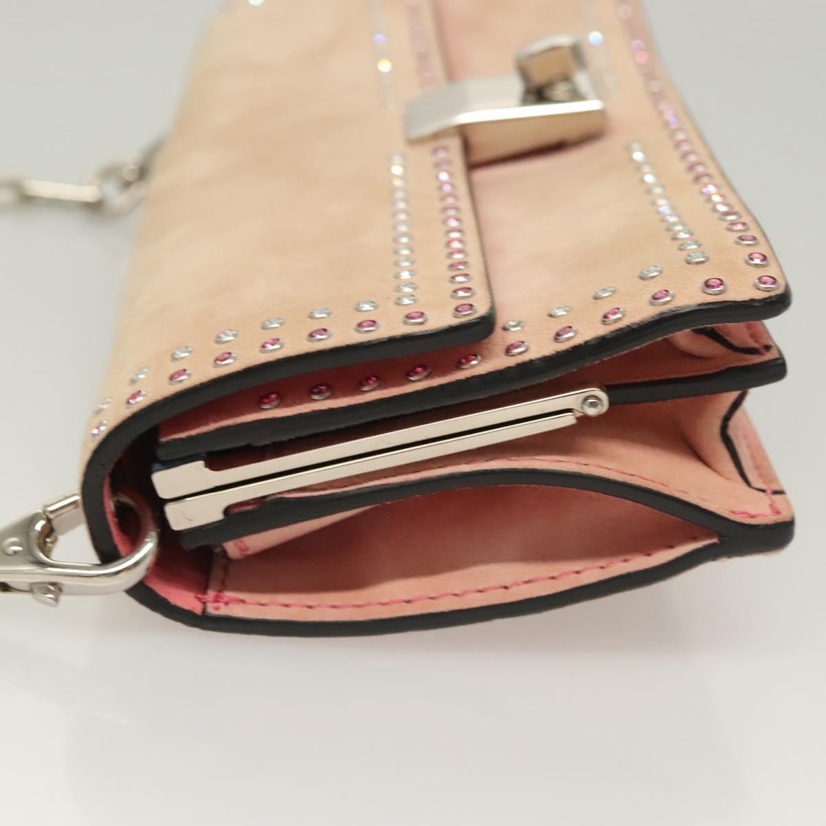 Valentino Garavani Turnlock Chain Suede Pink Suede Shoulder Bag Bag (Pre-Owned)