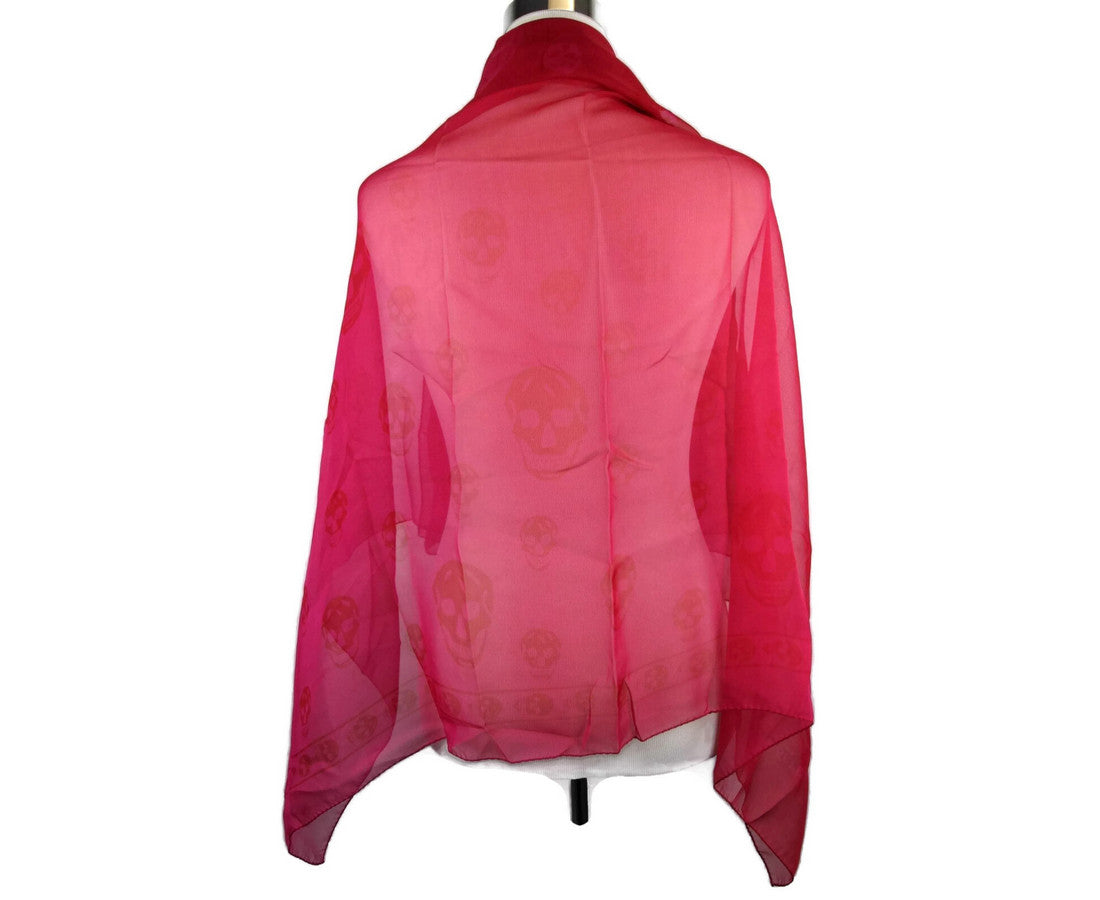 Alexander McQueen Women's Pink / Red Silk Chiffon Skull Print Scarf 345016 6572