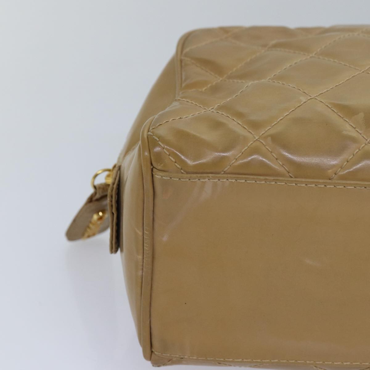 Chanel Square Stitch Toiletry Lambskin Beige Leather Clutche & Pouche Bag (Pre-Owned)
