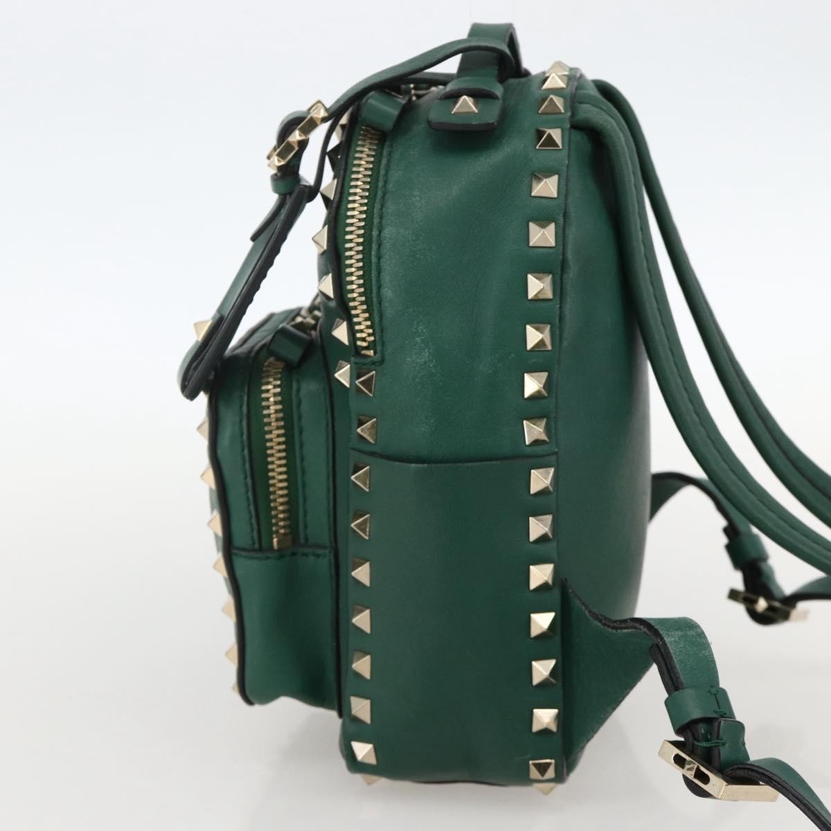 Valentino Garavani Rockstud Leather Green Leather Backpack Bag (Pre-Owned)