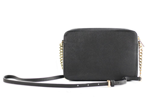 Michael Kors Jet Set Large East West Saffiano Leather Crossbody Bag Handbag (Black Solid/Gold Women's Hardware)