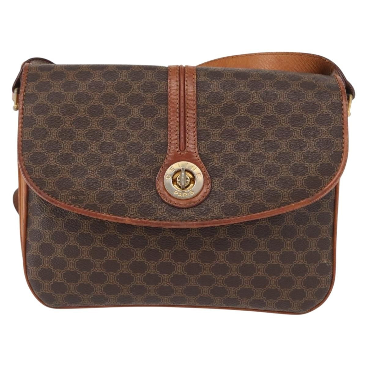 Celine Vintage Macadam Canvas And Leather Brown Canvas Shoulder Bag Bag (Pre-Owned)