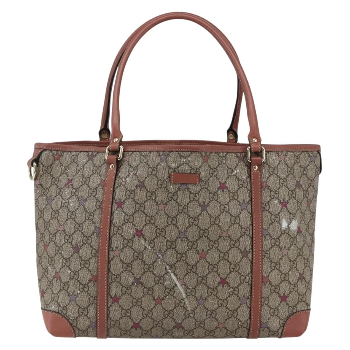 Gucci Joy Plus Tote Gg Coated Canvas With Leather Beige Canvas Tote Bag Bag (Pre-Owned)
