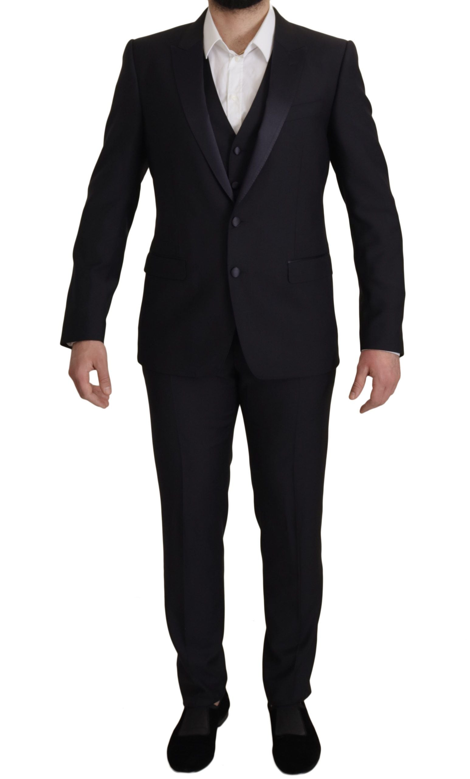 Dolce & Gabbana Elegant Black Three-Piece Wool Blend Men's Suit