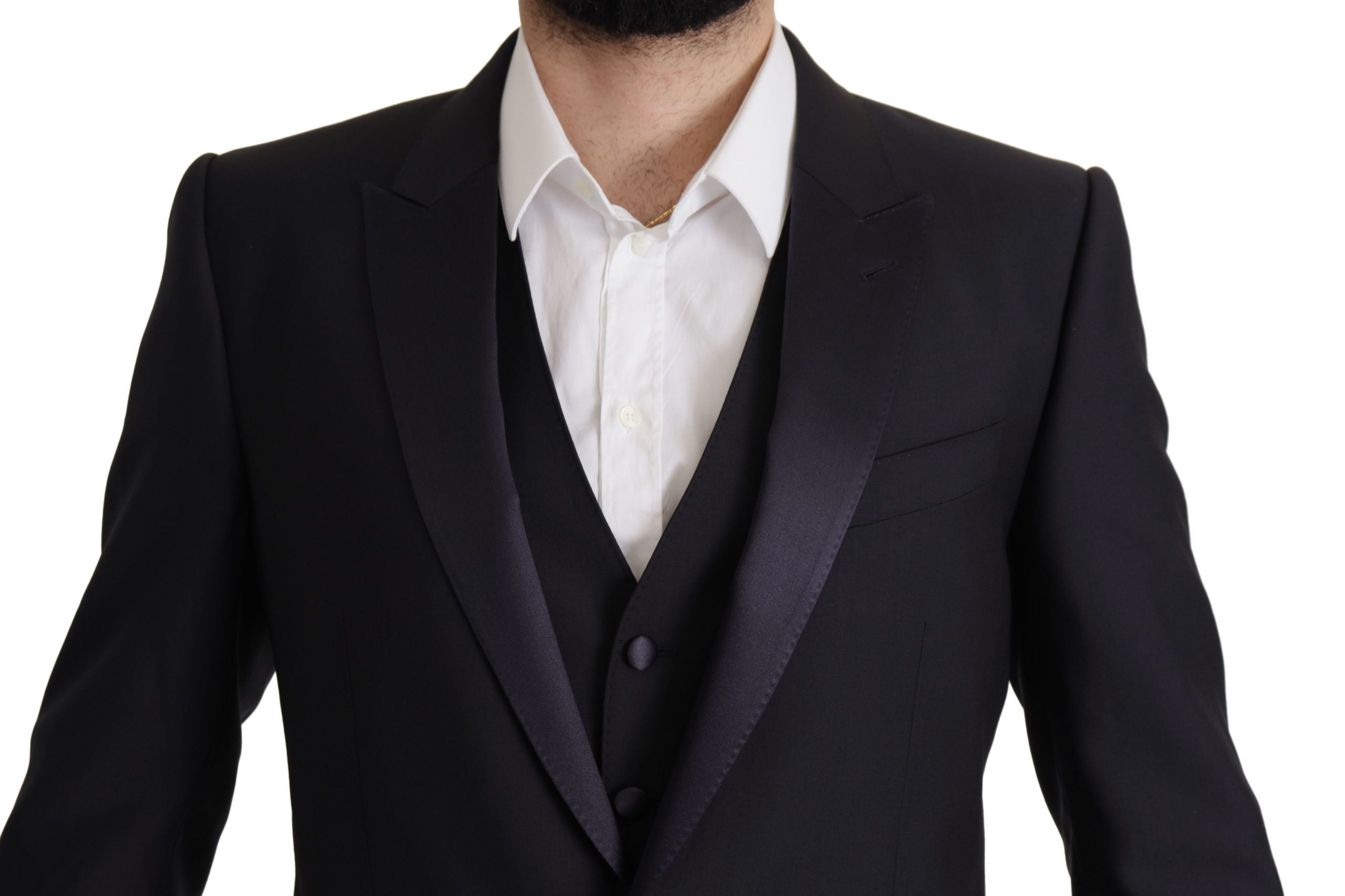 Dolce & Gabbana Elegant Black Three-Piece Wool Blend Men's Suit