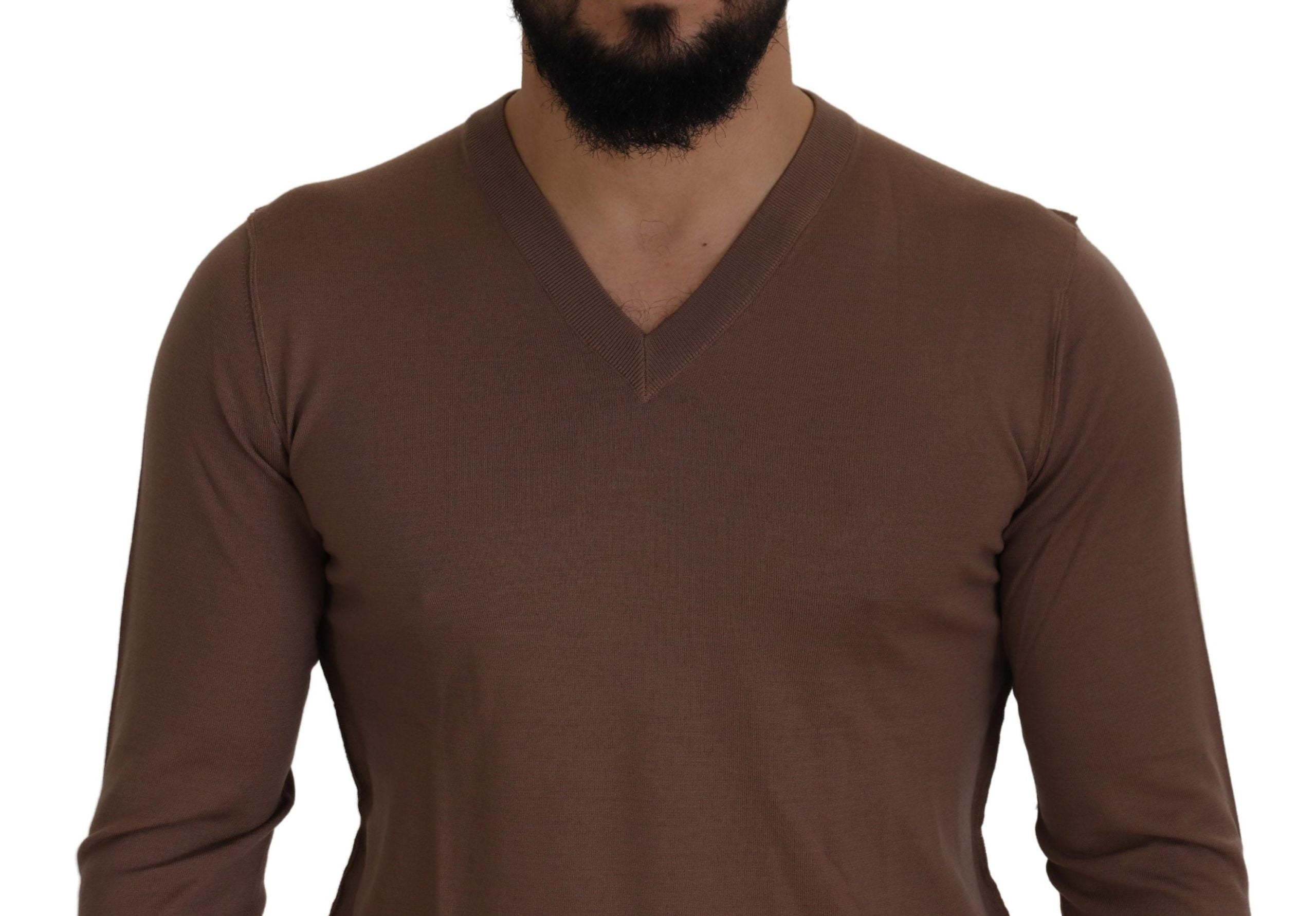 Dolce & Gabbana Brown Wool Men V-neck Pullover Men's Sweater