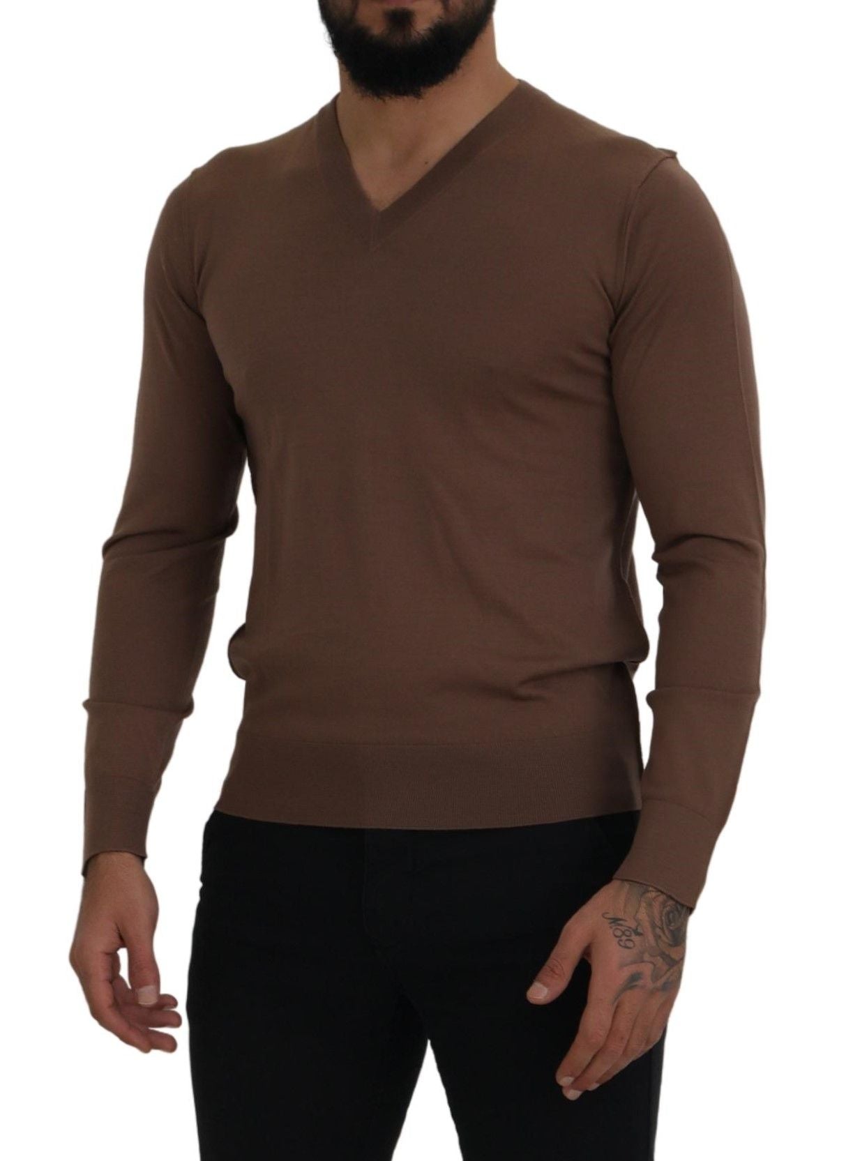 Dolce & Gabbana Brown Wool Men V-neck Pullover Men's Sweater