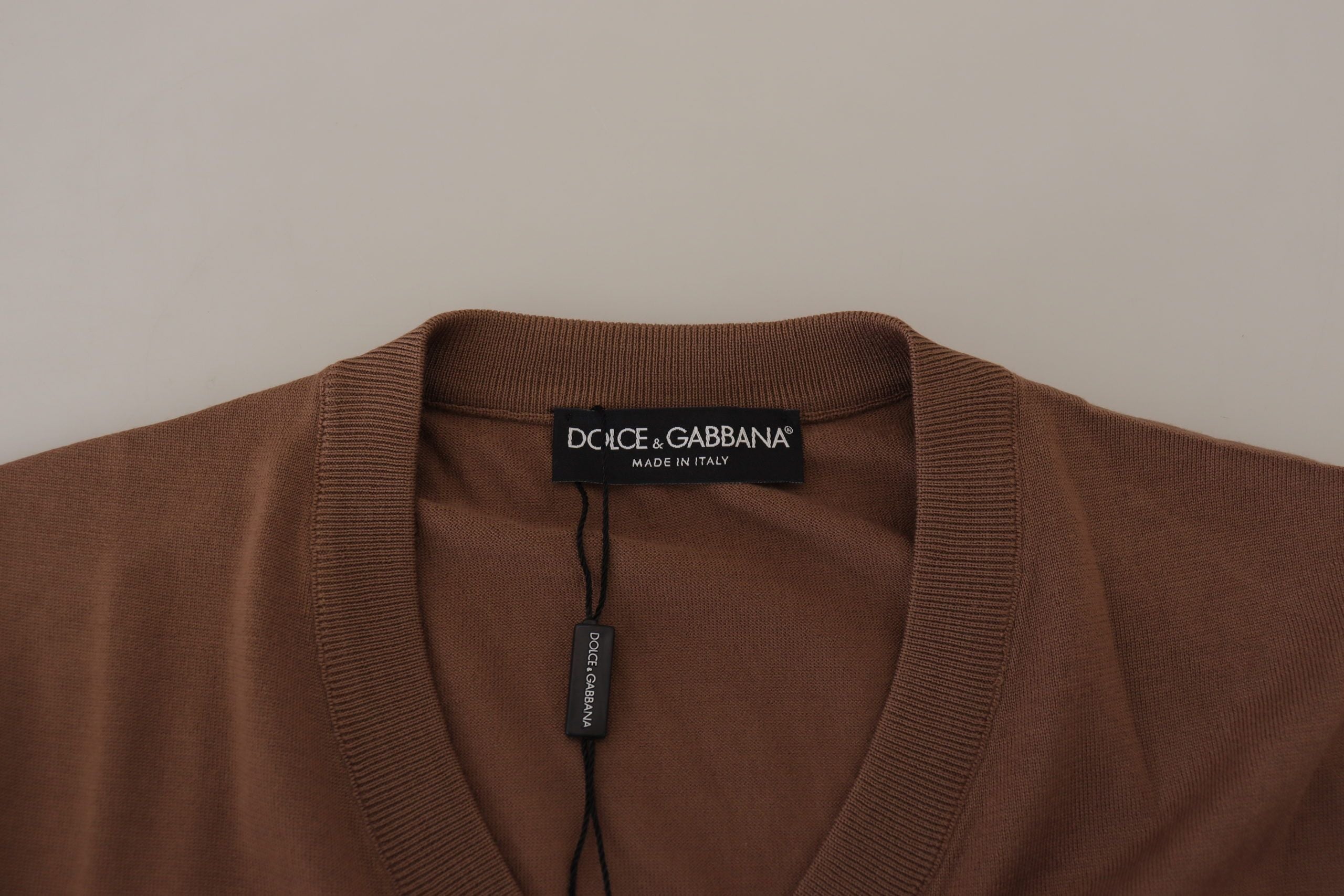 Dolce & Gabbana Brown Wool Men V-neck Pullover Men's Sweater