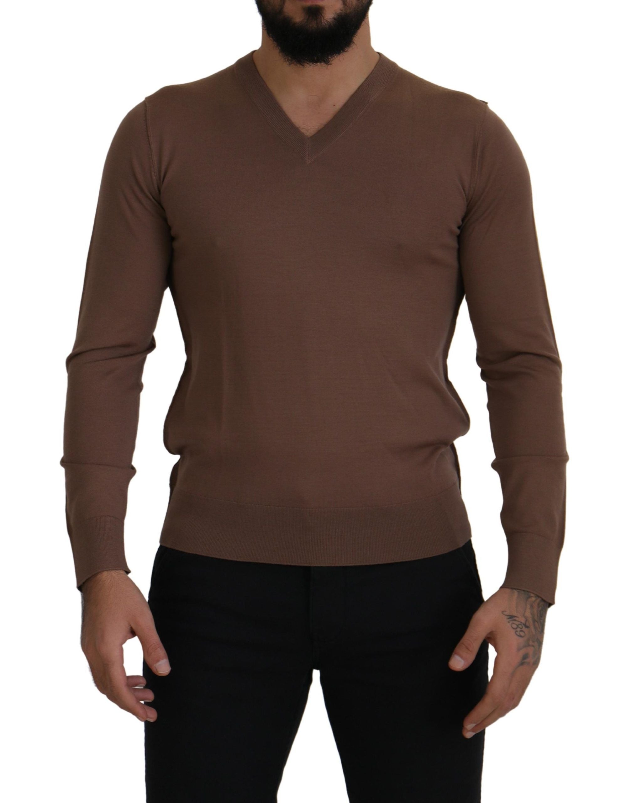 Dolce & Gabbana Brown Wool Men V-neck Pullover Men's Sweater