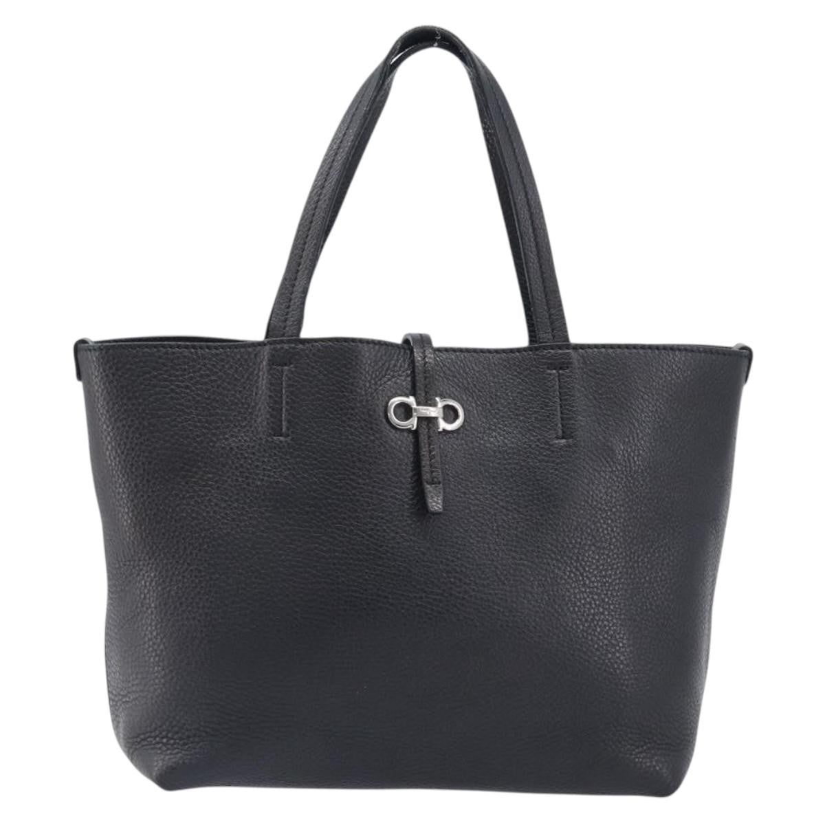 Salvatore Ferragamo Gancini Leather Black Leather Handbag (Pre-Owned)