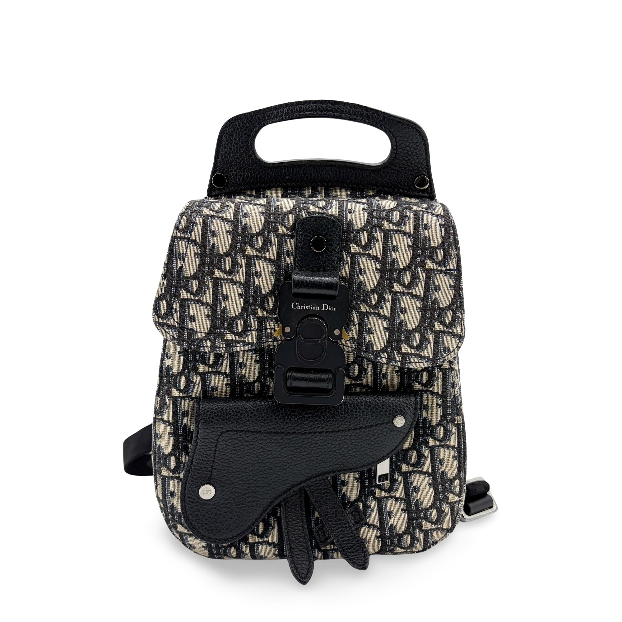 Christian Dior Saddle Oblique Canvas Beige Canvas Backpack Bag (Pre-Owned)