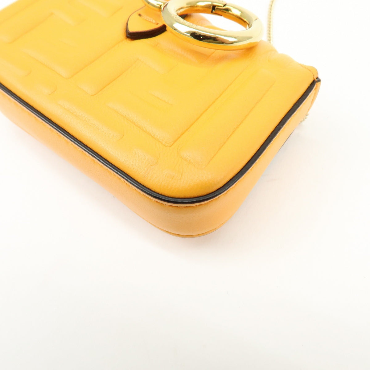 Fendi Chain Baguette Charm Zucca Embossed Leather Orange Leather Handbag (Pre-Owned)