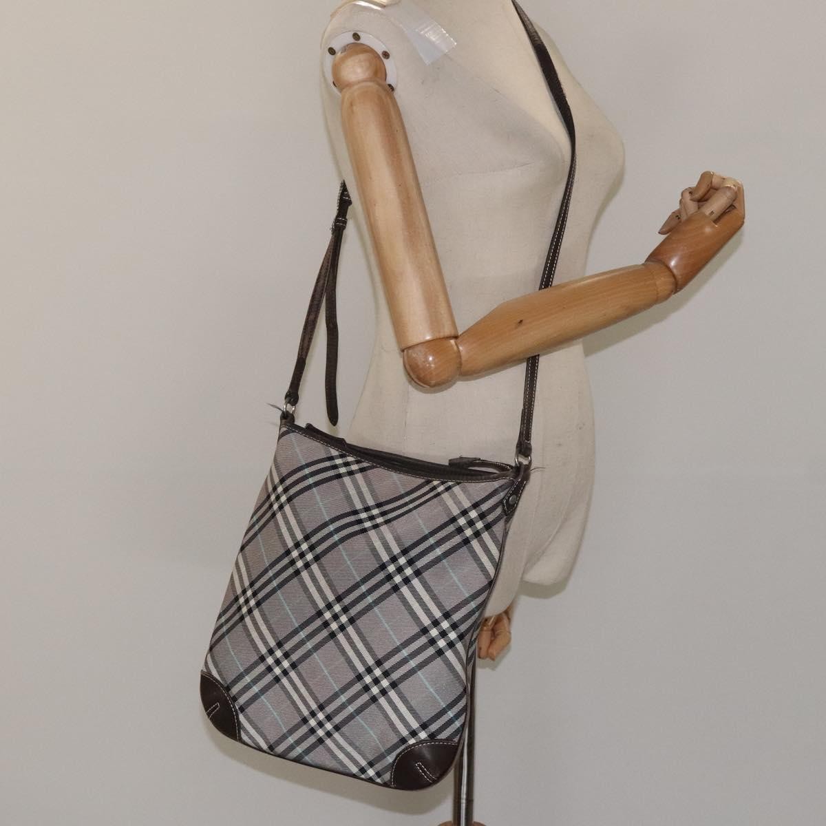 Burberry Nova Check Blue Label Nylon Gray Nylon Shoulder Bag Bag (Pre-Owned)