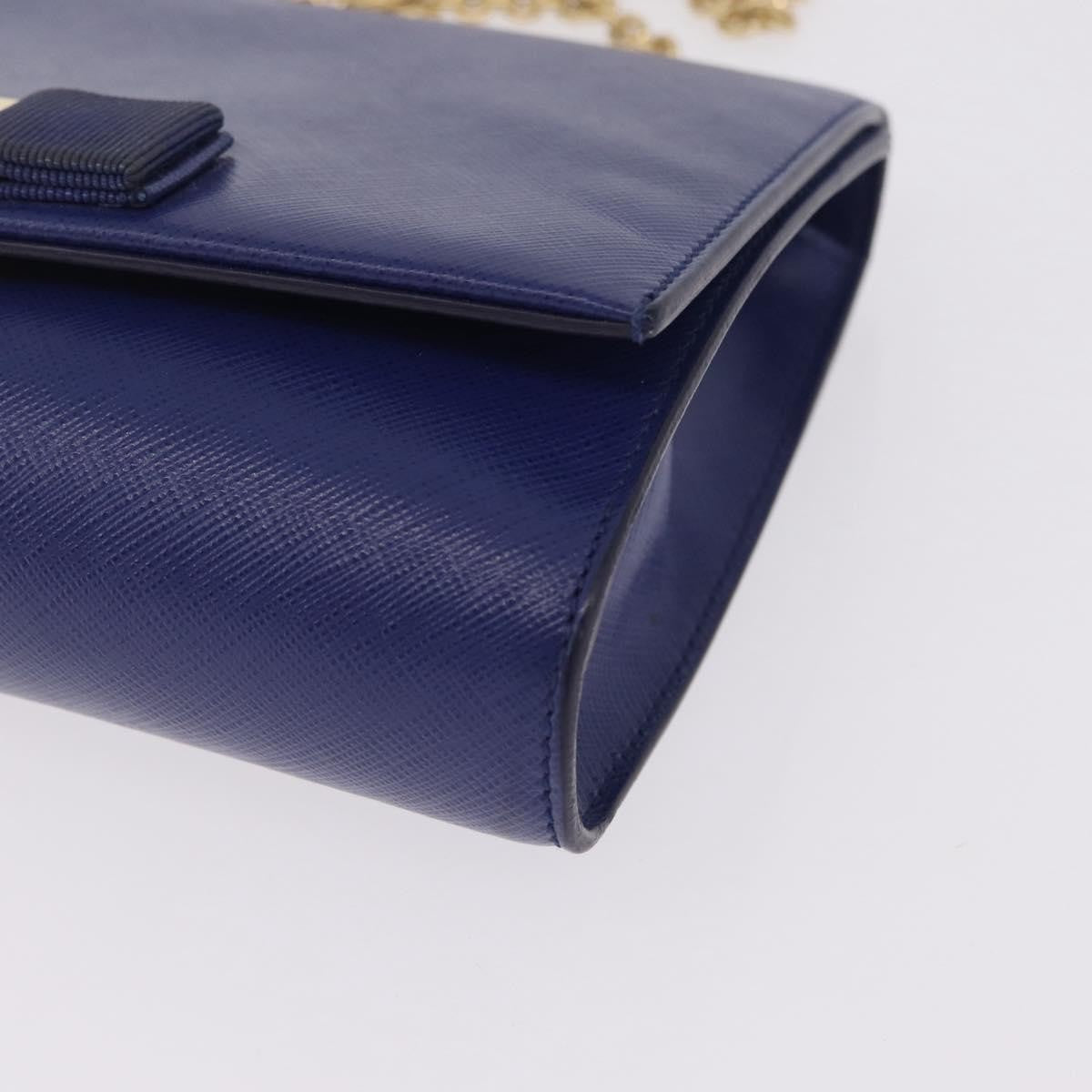 Salvatore Ferragamo Vala Chain Leather Blue Leather Shoulder Bag Bag (Pre-Owned)