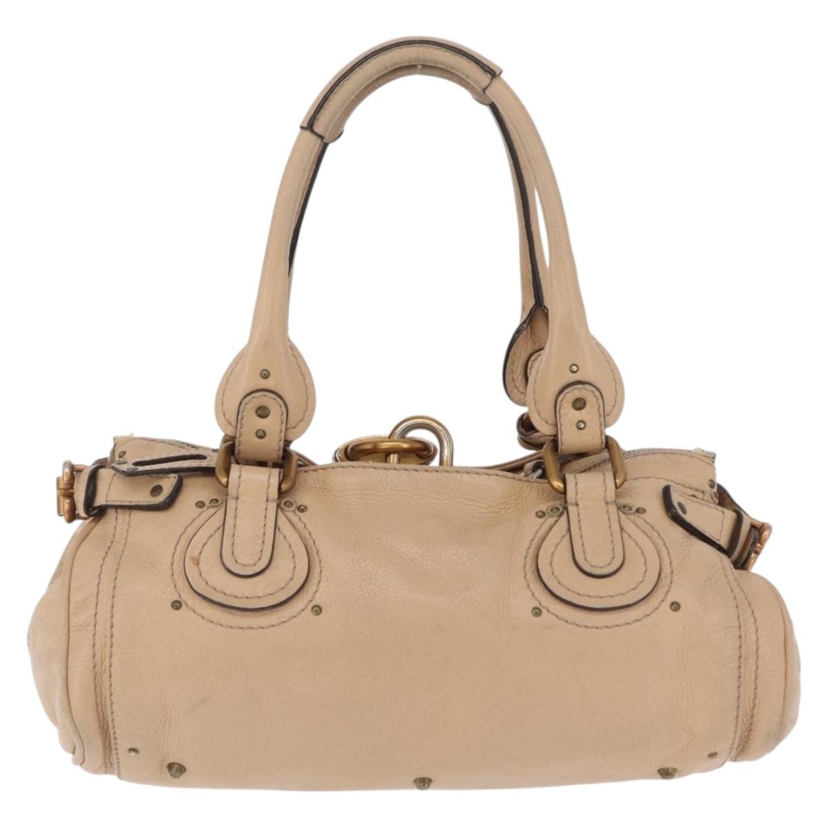 Chloe Paddington Lock Leather Beige Leather Handbag (Pre-Owned)